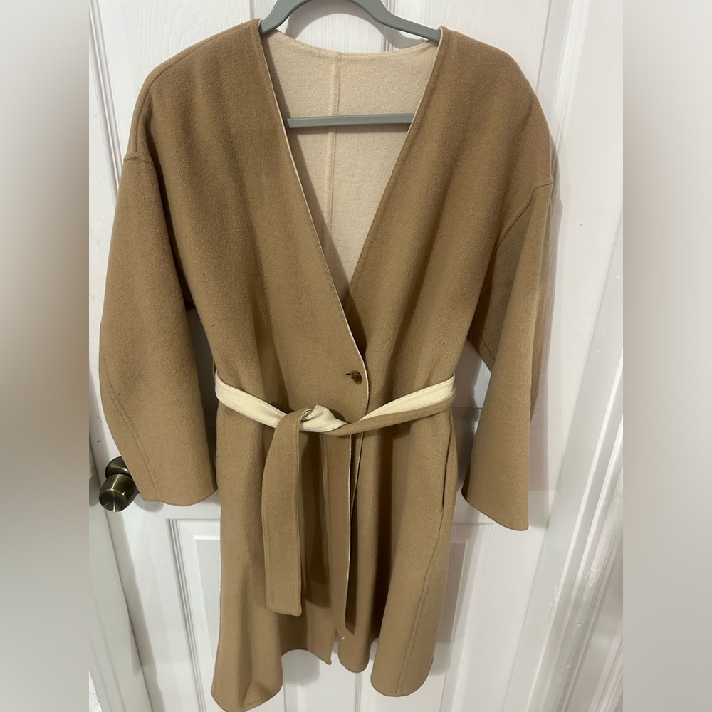 Tan and cream Cardigan with reversible belt